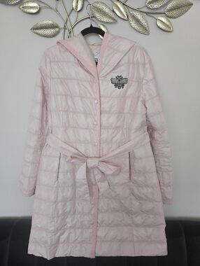Chic Pink Quilted Coat Size M-L Hood